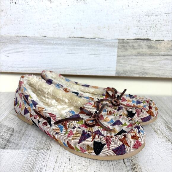 Indigo Rd. Womens 7.5 Faux Fur Lined Textile Aztec Moccasin Slip-On Slippers NEW - Picture 2 of 8
